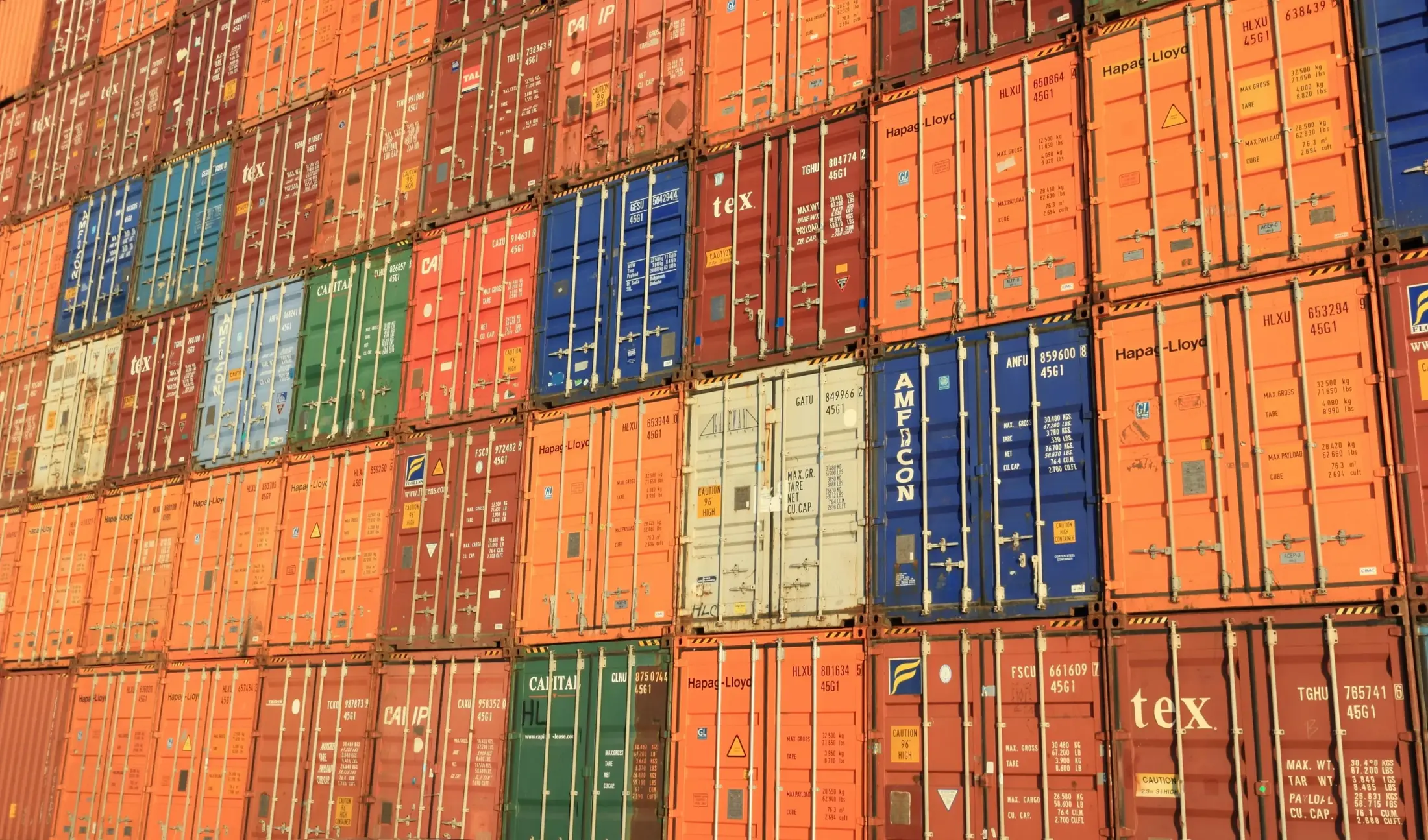 Stacked shipping containers at a container terminal